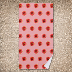 Red Daisy Flower Seamless Pattern on Beach Towel