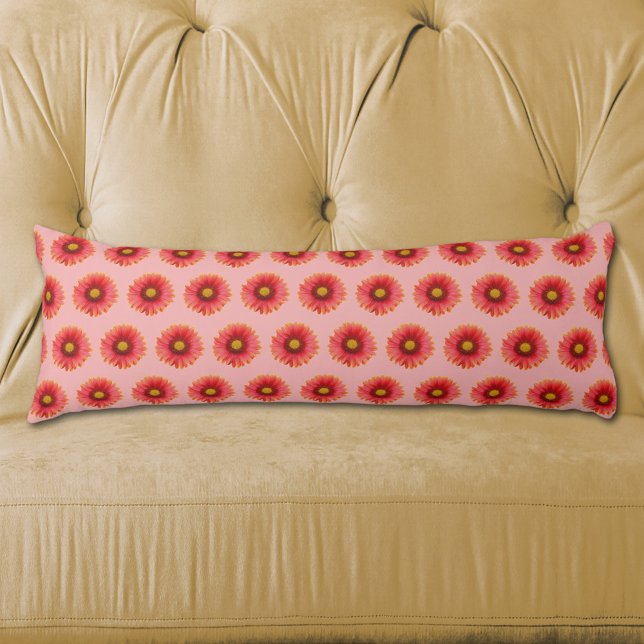 Red Daisy Flower Seamless Pattern on Body Pillow (Red Daisy flower seamless pattern on body pillow)
