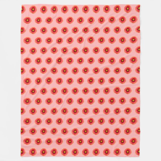 Red Daisy Flower Seamless Pattern on Fleece Blanket (Front)