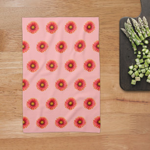 Red Daisy Flower Seamless Pattern on Kitchen Towel