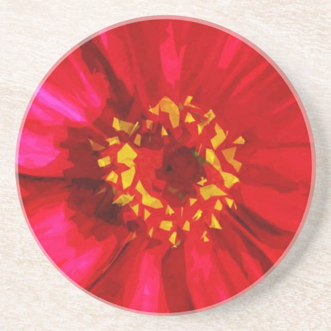 Red Daisy Flower With Yellow Pollen Abstract Coaster (Front)