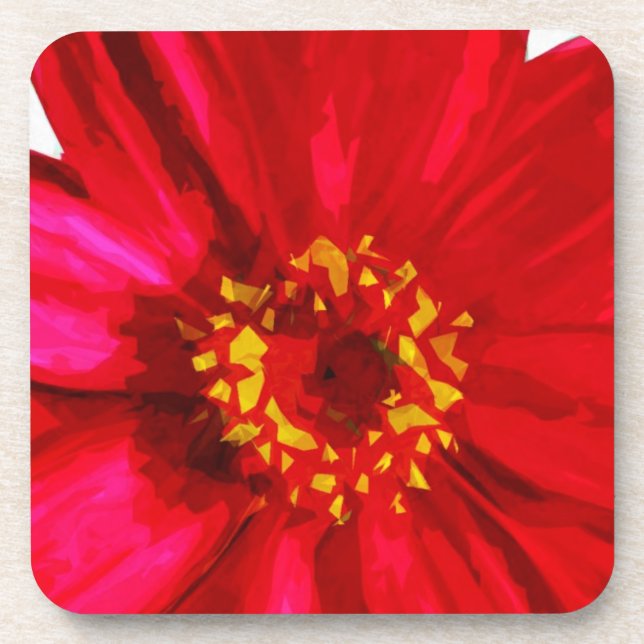 Red Daisy Flower With Yellow Pollen Abstract Coaster (Front)