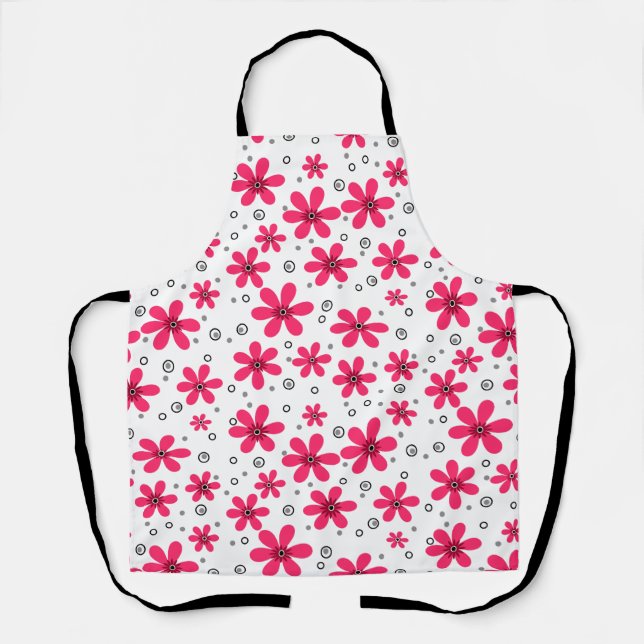 Red daisy flowers retro background summer apron (Front)