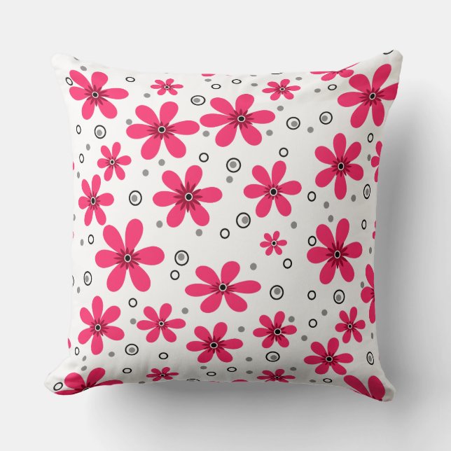 Red daisy flowers retro background summer cushion (Front)