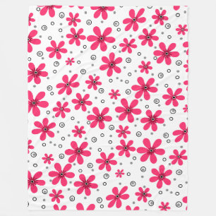 Red daisy flowers retro background summer fleece blanket