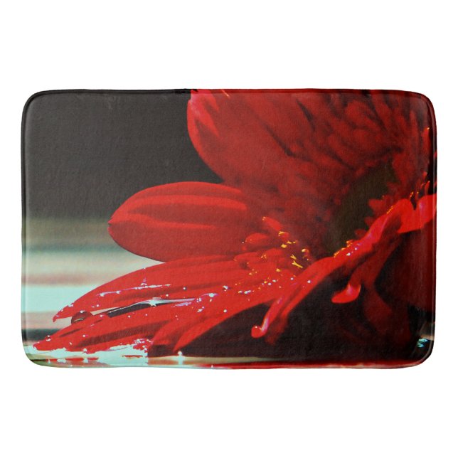 Red Daisy Gerbera Flowers Bath Mat (Front)