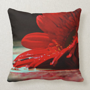 Red Daisy Gerbera Flowers Cushion