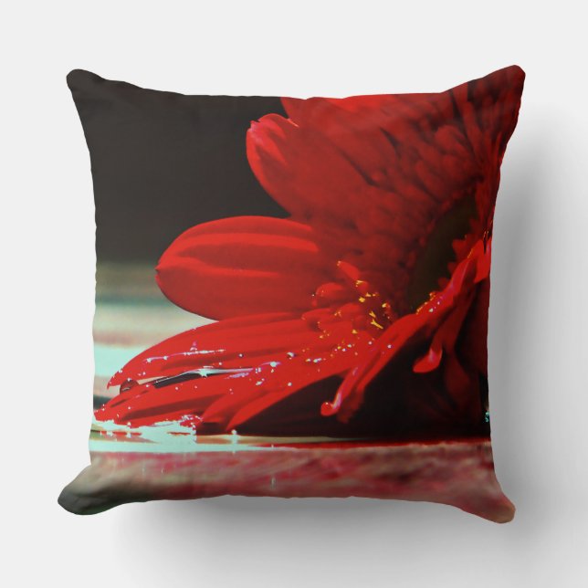 Red Daisy Gerbera Flowers Cushion (Front)