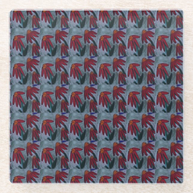 Red Daisy Glass Coaster (Front)