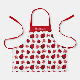 Red Daisy Ladybug Pattern Personalised Apron