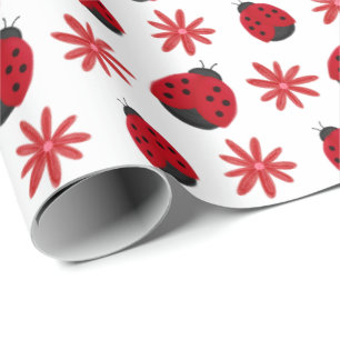 Red Daisy Ladybug Pattern Wrapping Wrapping Paper