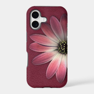 Red Daisy on Wine Leather Print