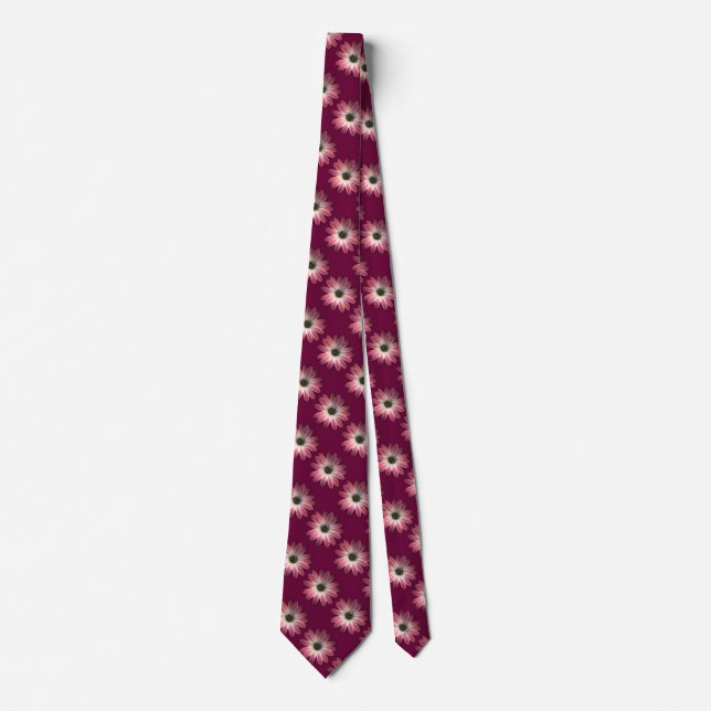 Red Daisy on Wine Leather Print Tie (Front)