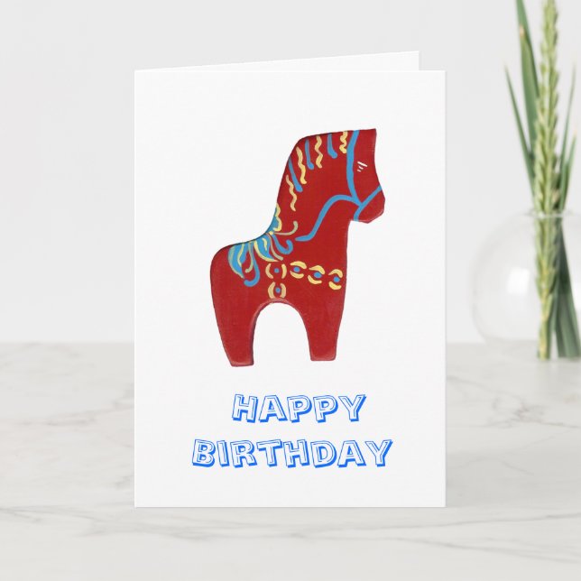 Red Dala Horse Birthday Card (Front)