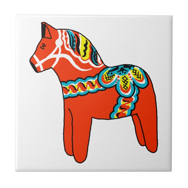 Red Dala Horse Ceramic Tile (Front)