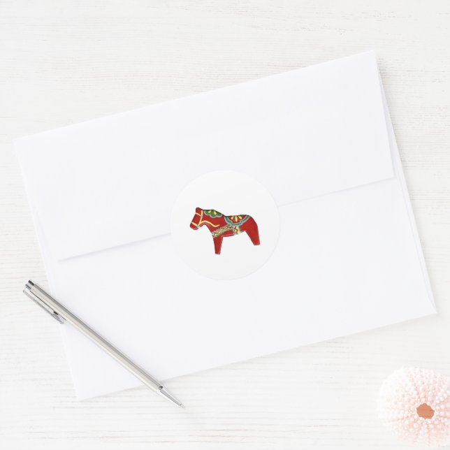 Red Dala Horse  Classic Round Sticker (Envelope)