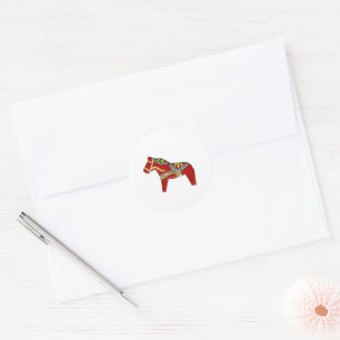 Red Dala Horse Classic Round Sticker