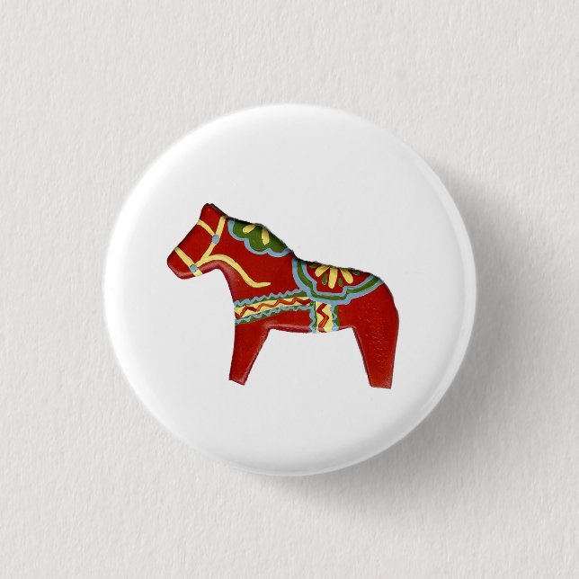 Red Dala Horse Design #5 pin/button 3 Cm Round Badge (Front)