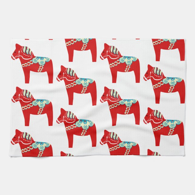 Red Dala Horse Kitchen Towel (Horizontal)