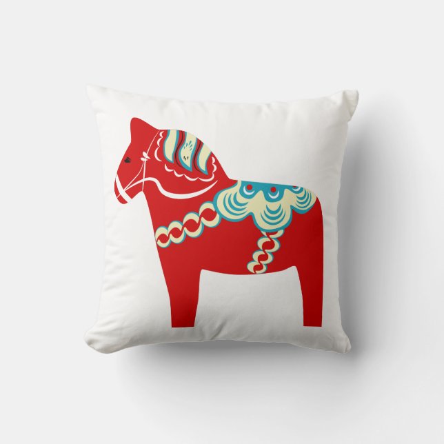 Red Dala Horse Throw Pillow (Front)