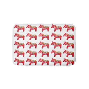 Red Dala Horses with Daisies Bath Mat