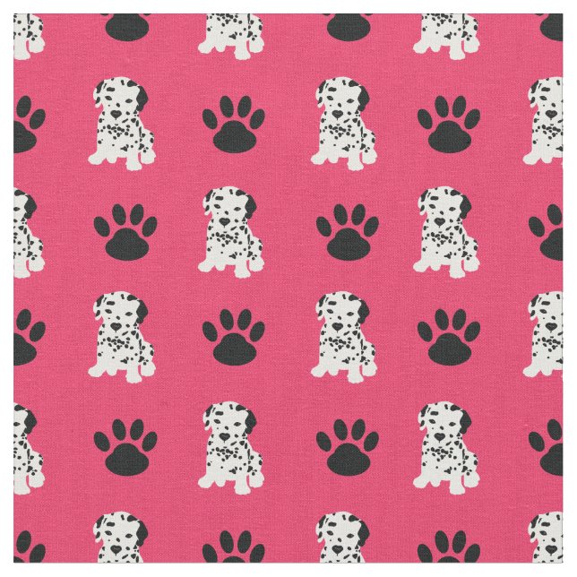 Red Dalmatian & Paw Dot Fabric (Close Up)