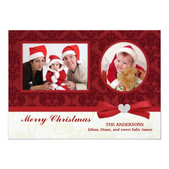 Red Damask 2-Photo Holidays Flat Card