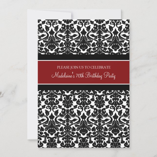 Red Damask 70th Birthday Party Invitations (Front)