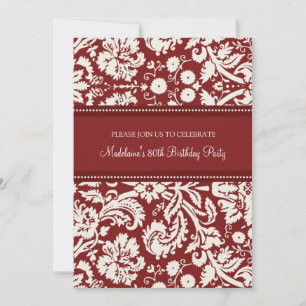 Red Damask 80th Birthday Party Invitations