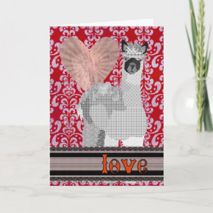 Red Damask Alpaca Love  Valentine Holiday Card