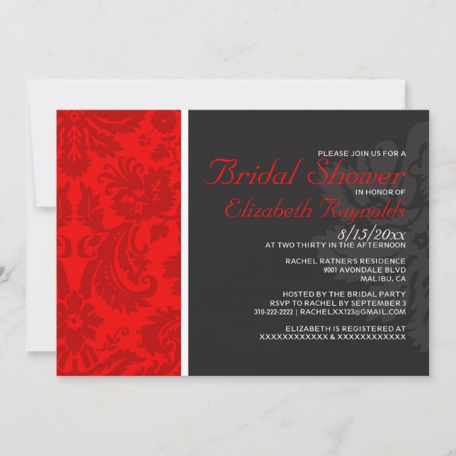 Red Damask Bridal Shower Invitations (Front)