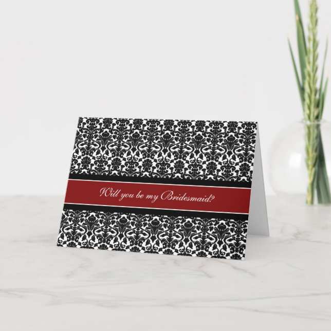 Red Damask Bridesmaid Invitation Card (Front)