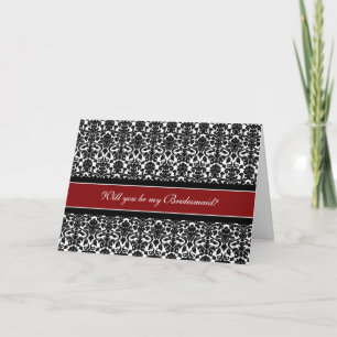 Red Damask Bridesmaid Invitation Card