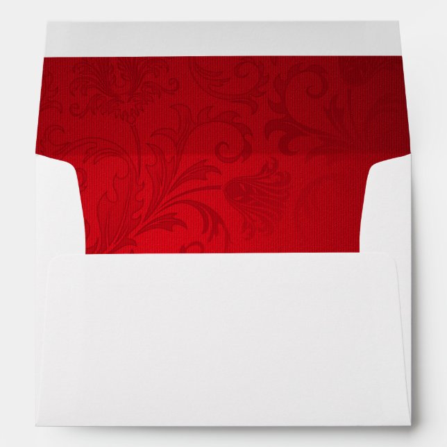 Red Damask Christmas Lined wedding Envelope (Back (Bottom))