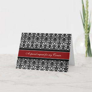 Red Damask Cousin Bridesmaid Invitation Card
