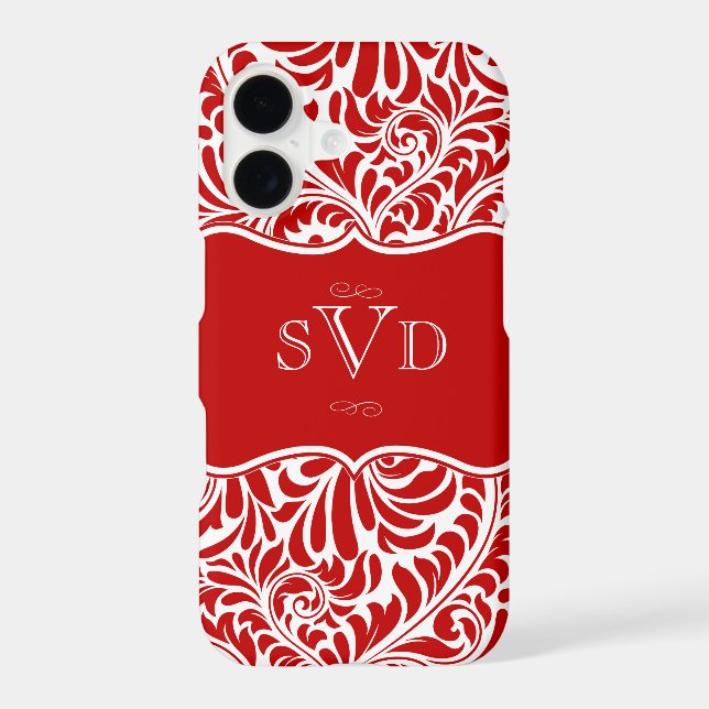 Red Damask Design Monograms Custom Case-Mate iPhon (Back)