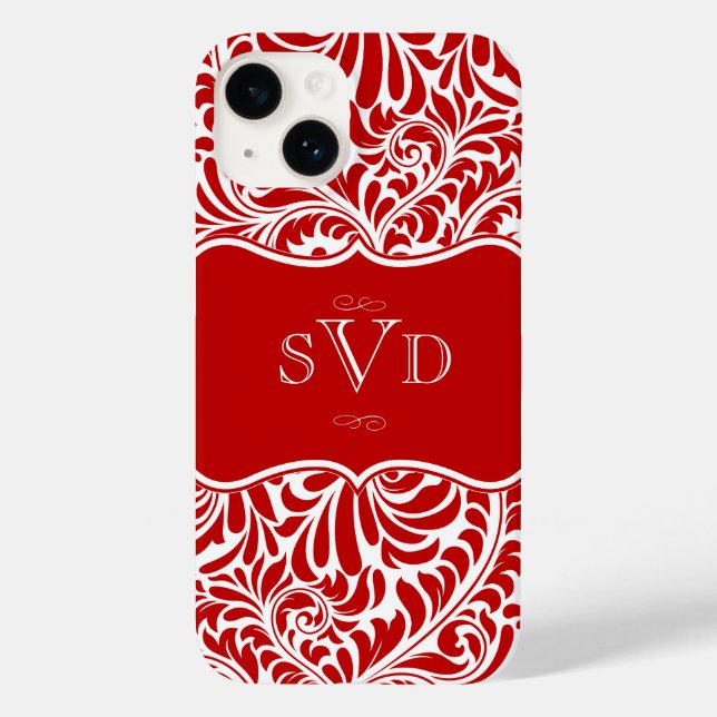 Red Damask Design Monograms Custom Case-Mate iPhon iPhone Case (Back)