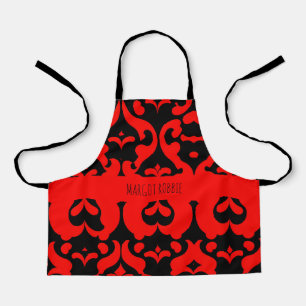 Red Damask Flowers Botanical Pattern Apron