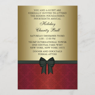 Red Damask Gold Black Tie Corporate Party Invitation