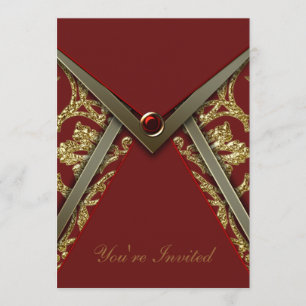 Red Damask Gold Party Invitation Template