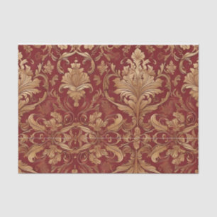 Red Damask Gold Pattern Decoupage Tissue Paper