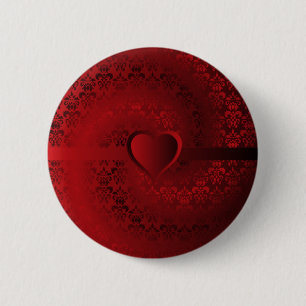 Red damask heart 6 cm round badge