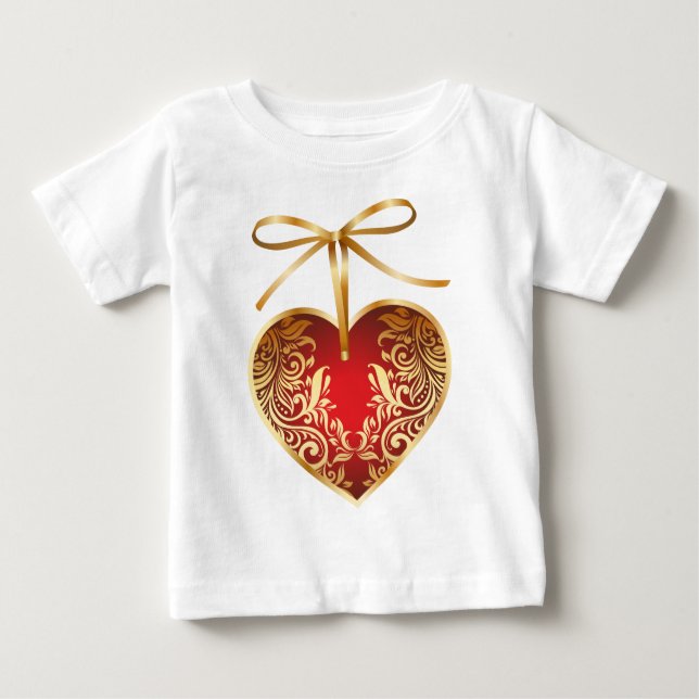 Red Damask Heart Baby T-Shirt (Front)