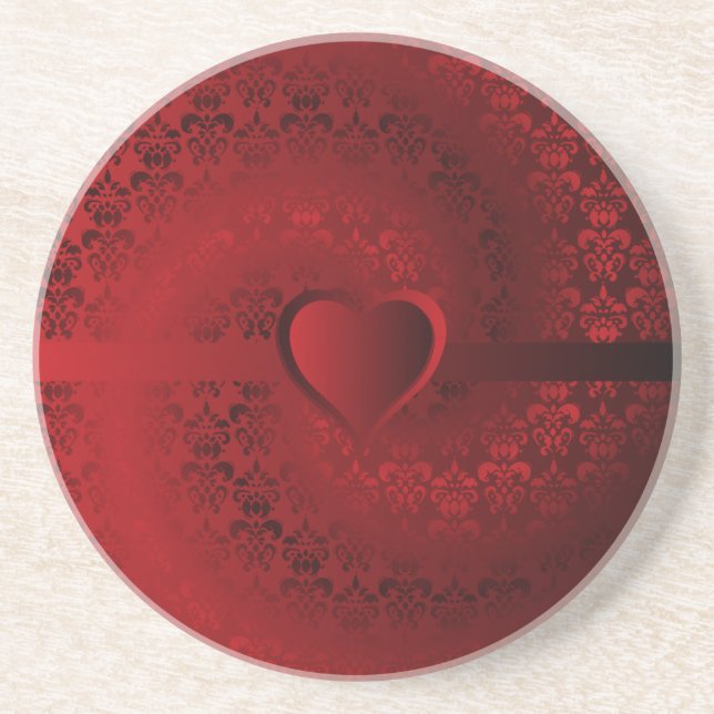 Red damask heart coaster (Front)