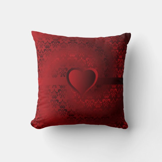 Red damask heart cushion (Front)