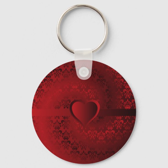 Red damask heart key ring (Front)