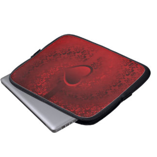 Red damask heart laptop sleeve