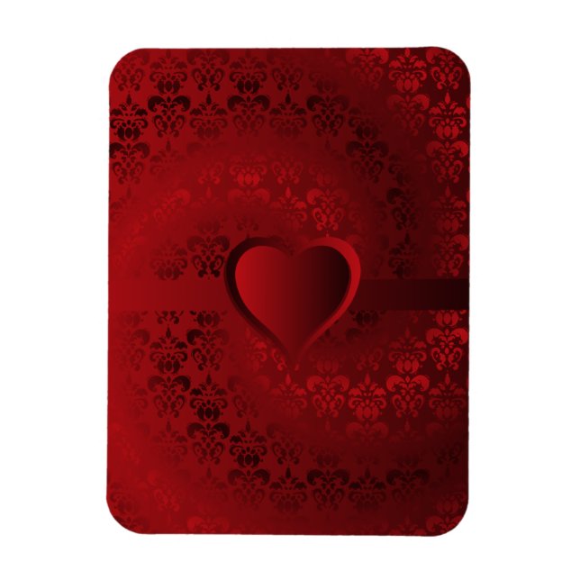 Red damask heart magnet (Vertical)