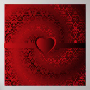 Red damask heart poster