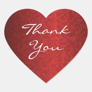 Red damask heart shaped Thank You Sticker